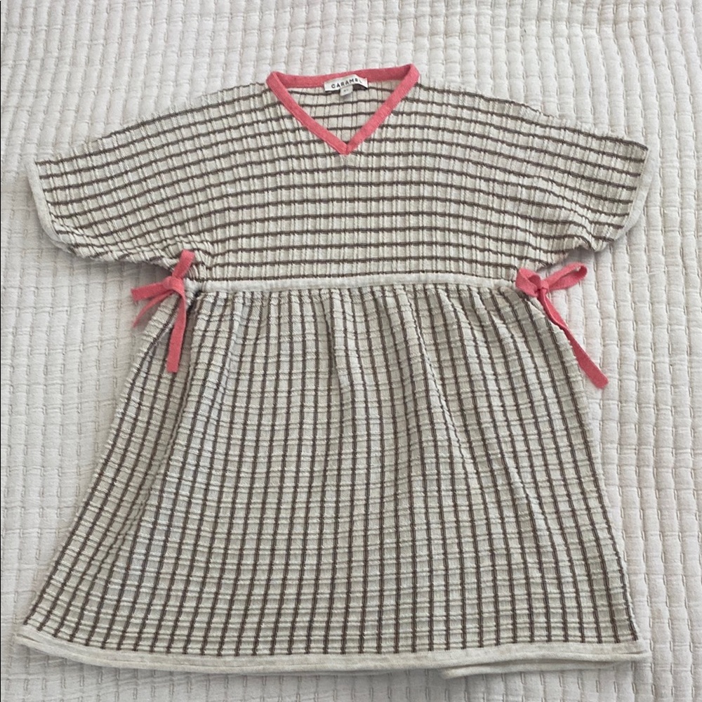 Caramel Striped Dress with Pink Accents